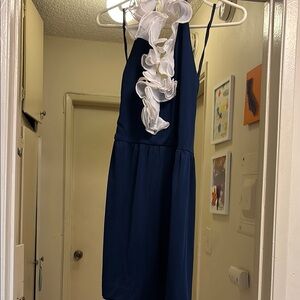 Vintage Navy Dress with White Ruffle Detail